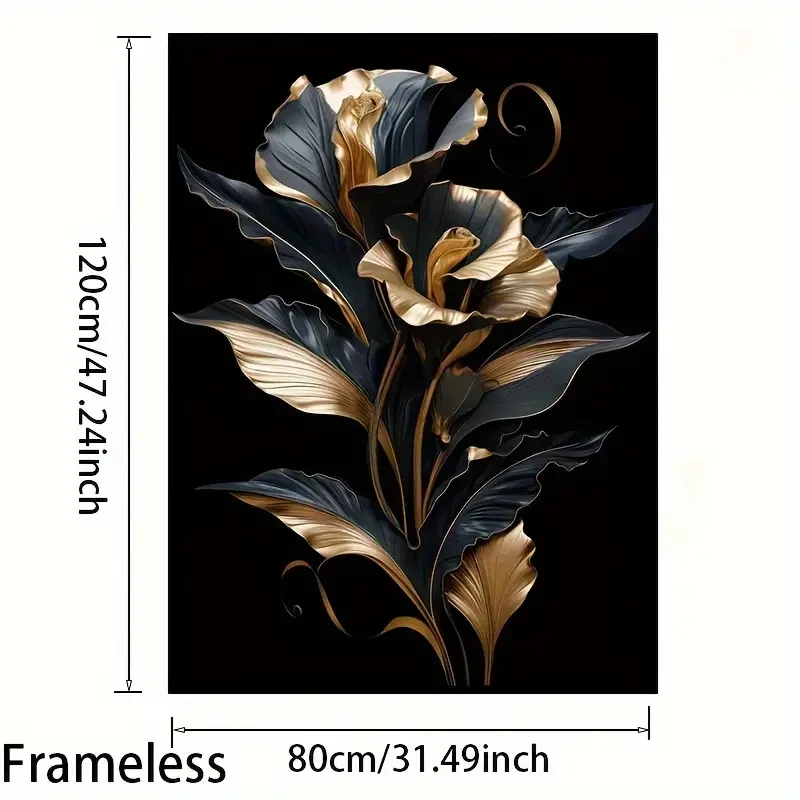 Black & Golden Floral Canvas Art Frameless Wall Decor