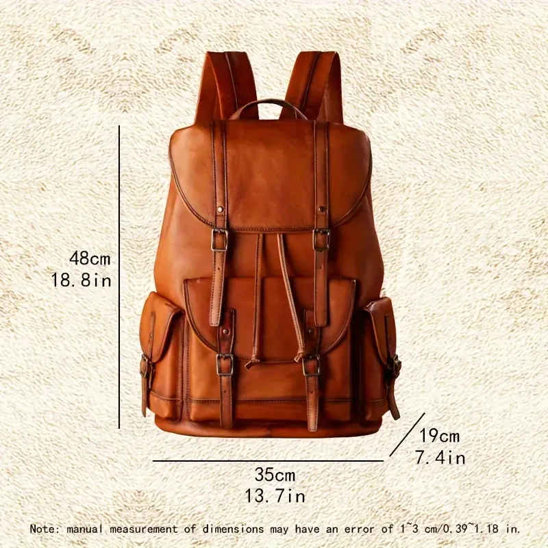 Retro Top Layer Cowhide Backpack - Large Capacity Fashion Travel Backpack