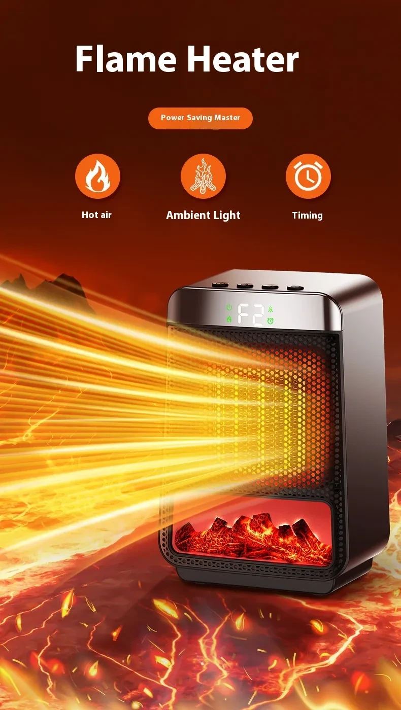 Fan Heater 3D Dynamic Flame Bathroom Home Heater 1500W Portable Household ECO Electric Heater PTC Fast Heating Shake Head Warmer