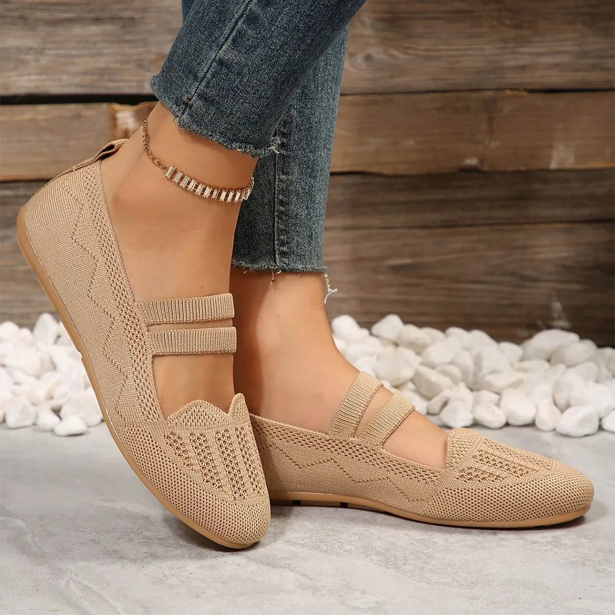 Casual Mesh Flats Women's Low-cut Round Toe Slip-on Knit Shoes
