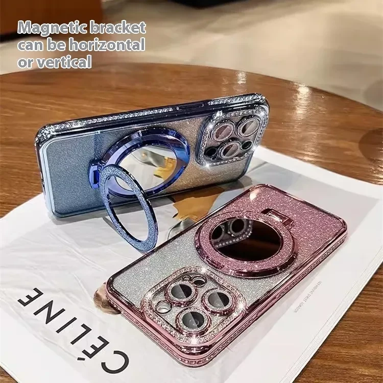 Makeup Mirror Bracket Phone Case Glitter Protective Cover