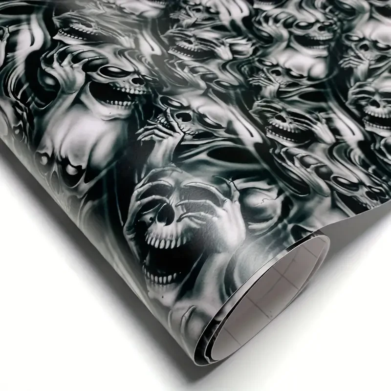 Skull Graffiti Vinyl Car Wrap - 50.01x150.01cm, Waterproof & Scratch-Resistant