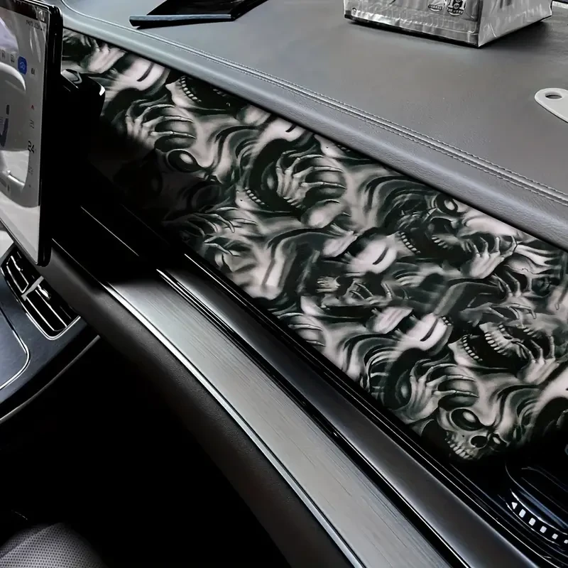 Skull Graffiti Vinyl Car Wrap - 50.01x150.01cm, Waterproof & Scratch-Resistant