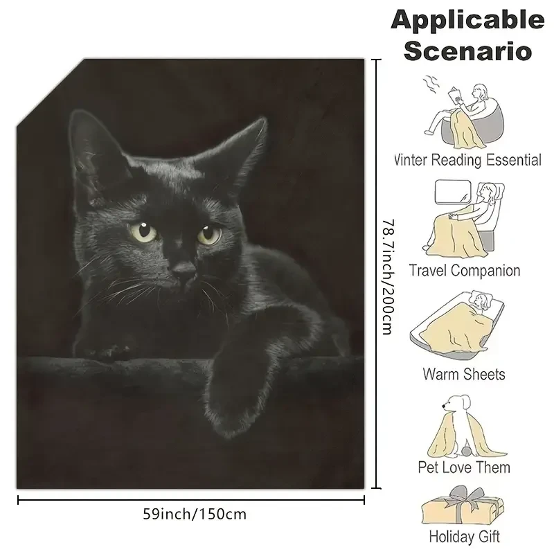 1pc Cozy Black Cat Flannel Throw Blanket