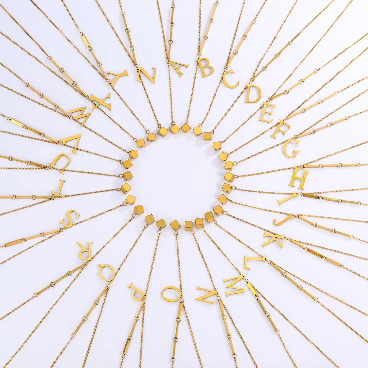 Fashion Simple Titanium Steel Tassel 26 Letters Square Pendant Necklac