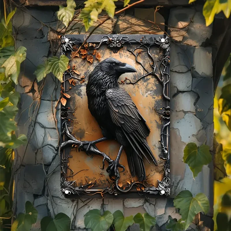 Raven-Inspired Metal Art Sign