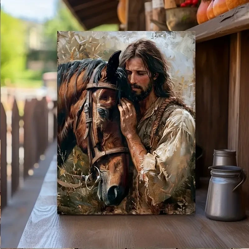Rustic Jesus & Horse Canvas Art Print