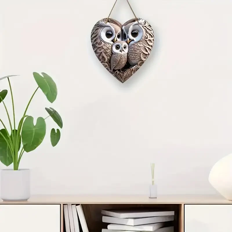 Classic Woodland Owl Family Heart-Shaped Hanging Ornament