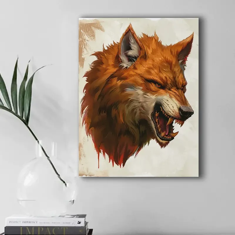 1pc, Angry Wolf Head Canvas Art Print