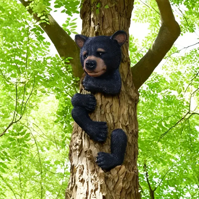 Resin Black Bear Tree Hugger Sculpture  Garden Decoration