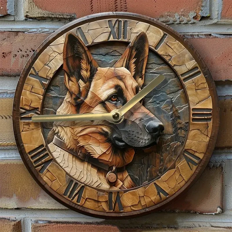 Silent 20.32x20.32cm Aluminum Wall Clock with German Shepherd Design