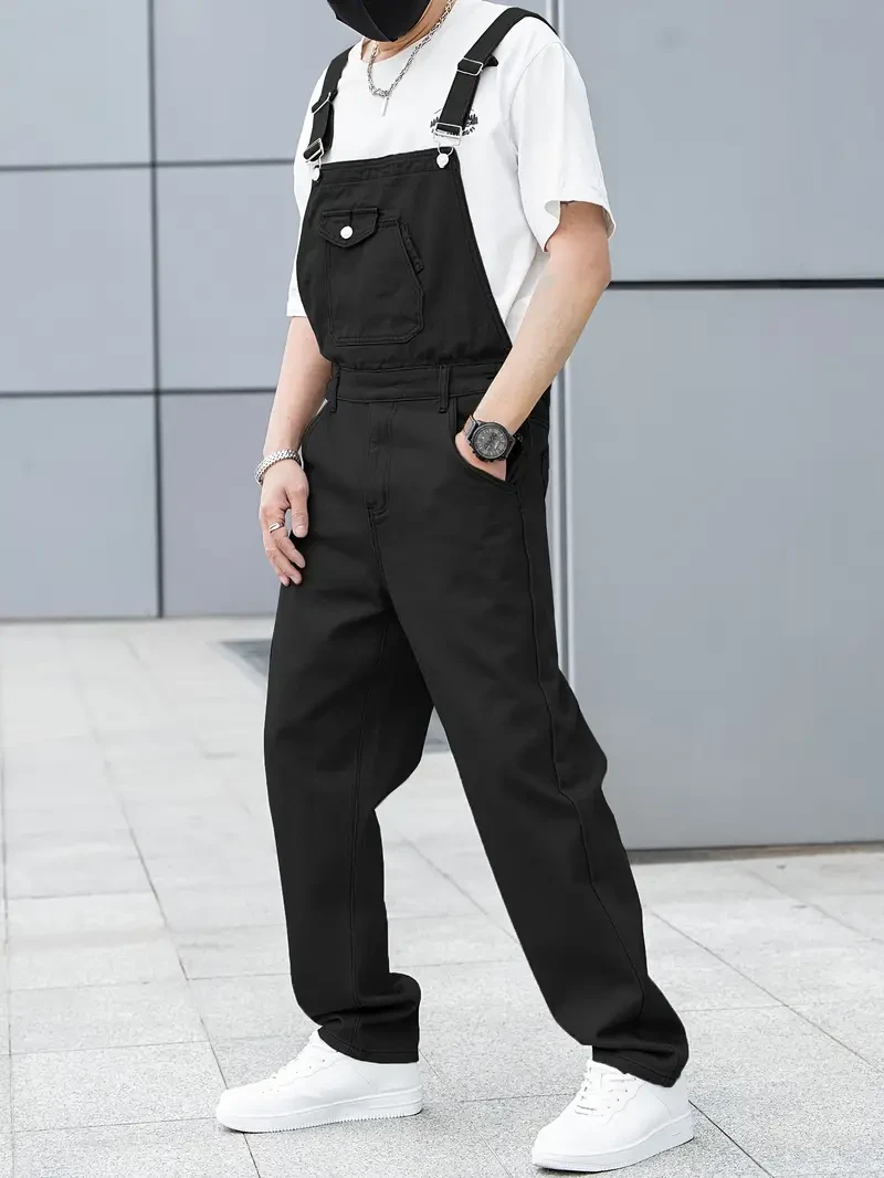 Men's All-Season Green Denim Bib Overalls - Loose, Casual Streetwear