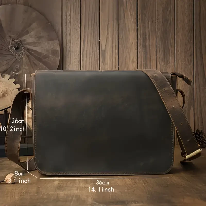 Men's Genuine Leather Casual Shoulder Bag, Top Layer Cowhide Sling Bag