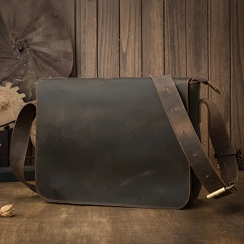 Men's Genuine Leather Casual Shoulder Bag, Top Layer Cowhide Sling Bag