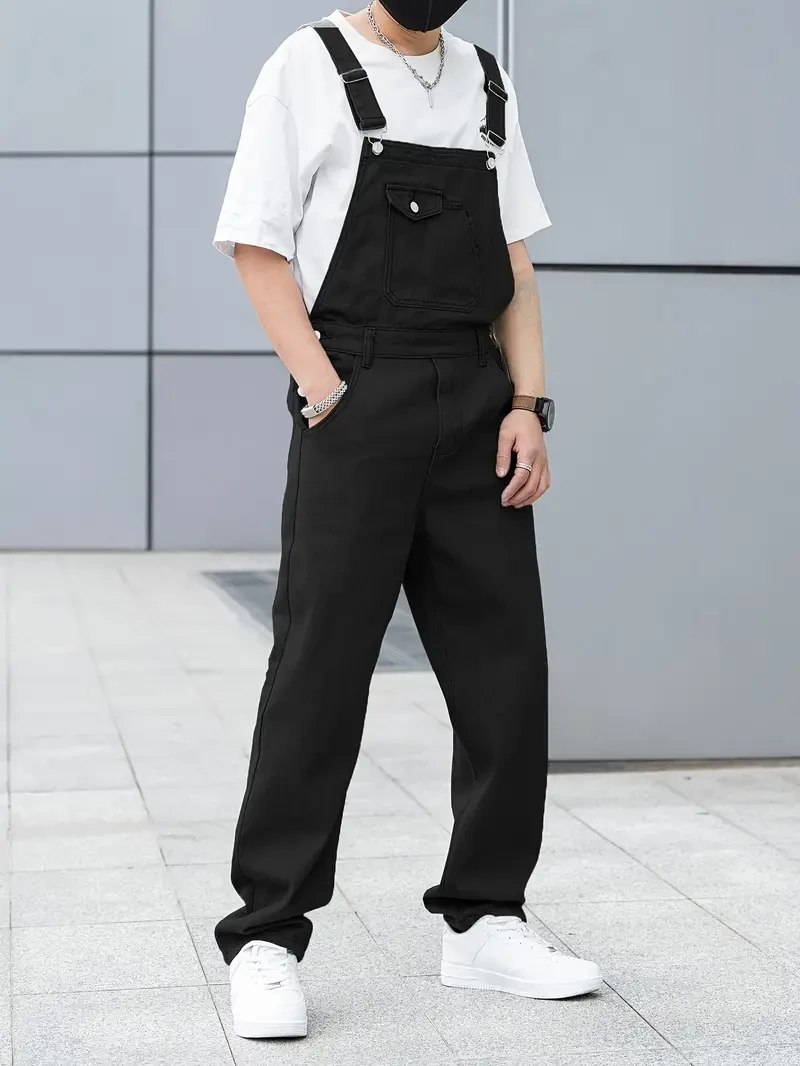Men's All-Season Green Denim Bib Overalls - Loose, Casual Streetwear