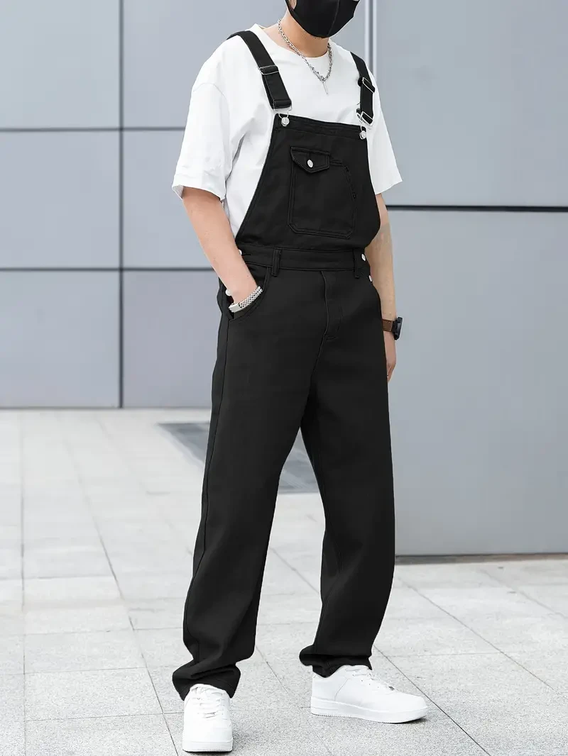 Men's All-Season Green Denim Bib Overalls - Loose, Casual Streetwear