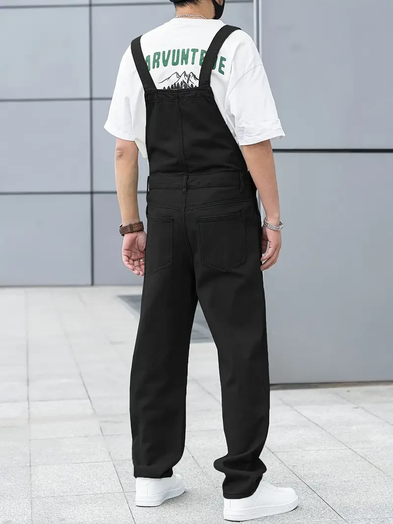 Men's All-Season Green Denim Bib Overalls - Loose, Casual Streetwear