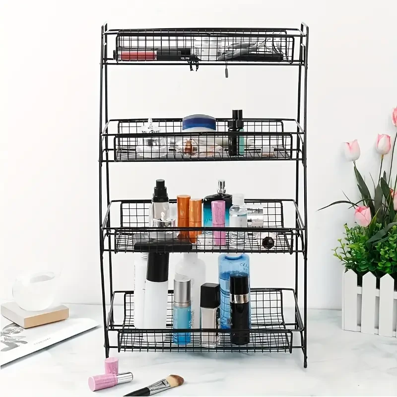 4 Tier Desktop Cosmetic Storage Rack, Steel, Space-Saving Multi-Layer Organizer For Makeup, Spices, Toiletries, And Office Supplies