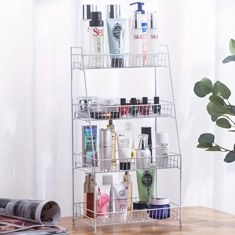 4 Tier Desktop Cosmetic Storage Rack, Steel, Space-Saving Multi-Layer Organizer For Makeup, Spices, Toiletries, And Office Supplies