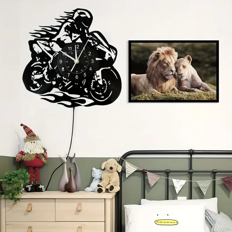 Motorcycle-Themed Vinyl Record Wall Clock - Silent & Stylish Decor