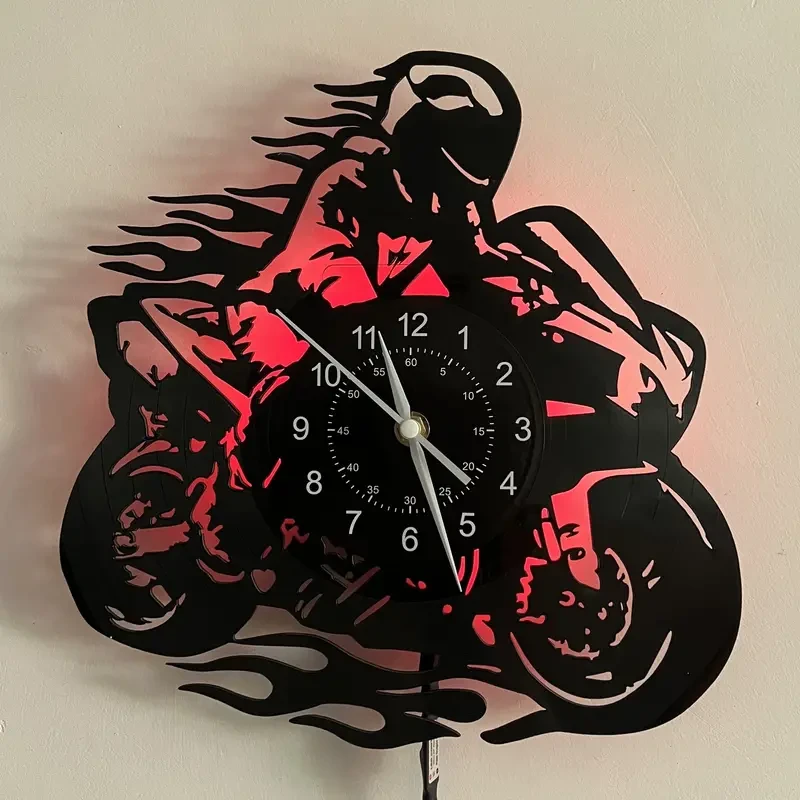 Motorcycle-Themed Vinyl Record Wall Clock - Silent & Stylish Decor
