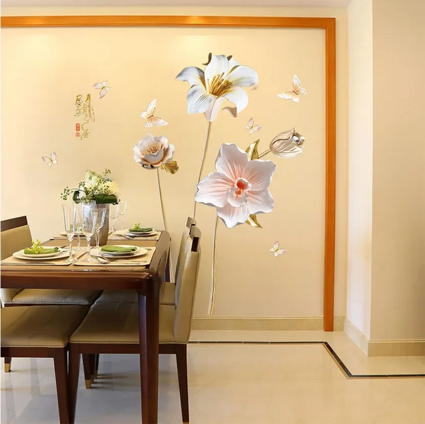 Orchid Fragrant Wall Stickers Relief Effect TV Background Wall