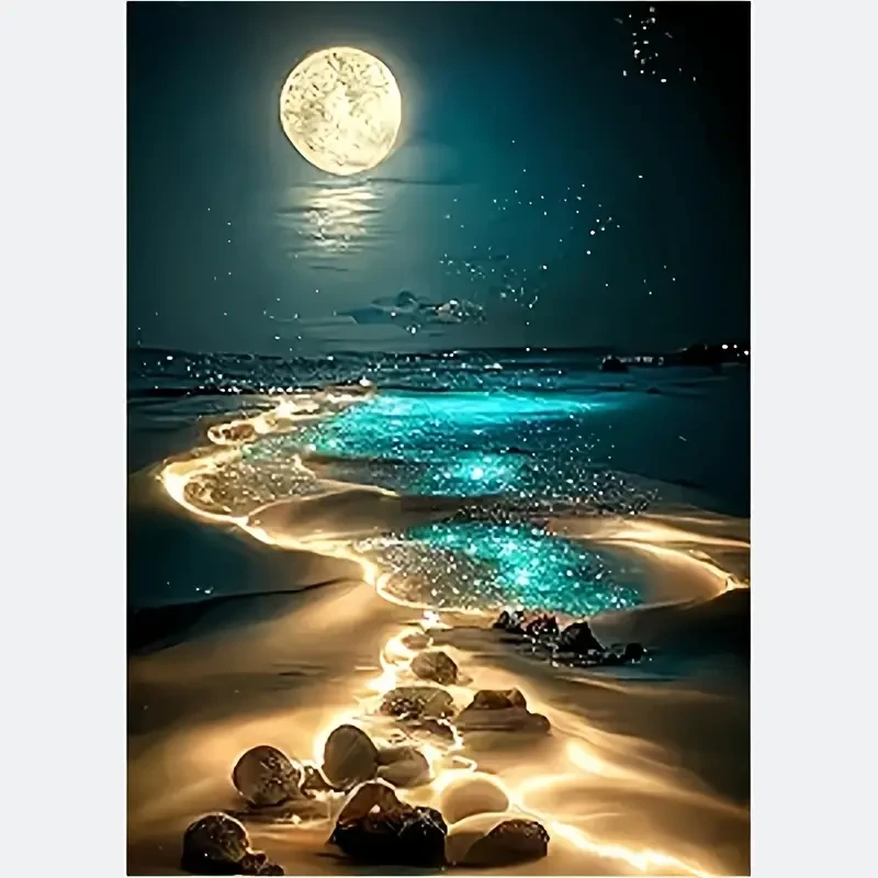 Moonlit Beach 5D Diamond Painting Kit for Adults