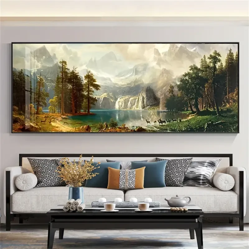 Stunning Large Canvas Art Poster - Snowy Mountains, Lakes & Forest Animals