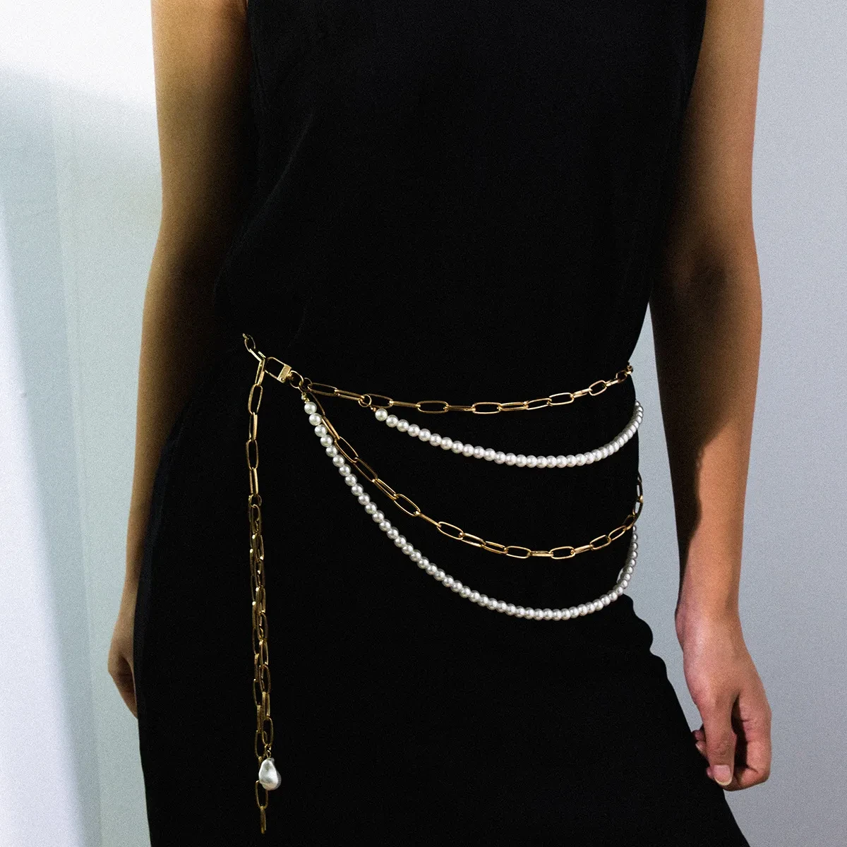 Temperament Multilayer Pearl Chain Tassel Waist Chain Woman