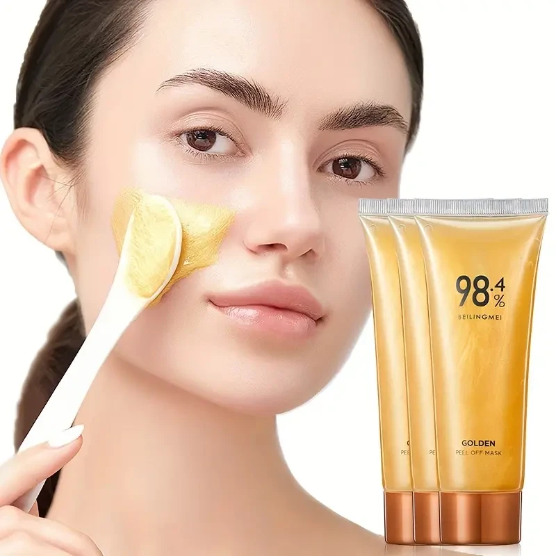 3pcs Golden Deep Cleansing Peel Off Mask, 80g Each, Oil-Control, Pore Refining & Brightening Facial Care For Women
