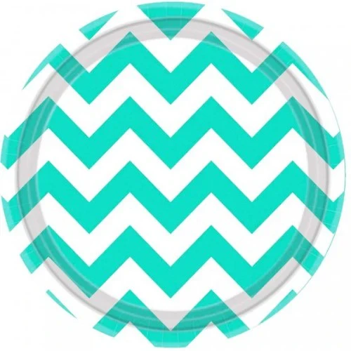 "Chevron 7""/17cm Round Plates Robin's-Egg Blue - Pack of 8