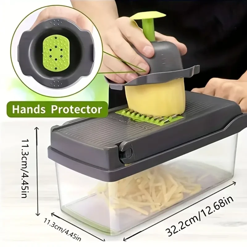 16-in-1 Multifunctional Vegetable Chopper Manual Slicer & Dicer with Container