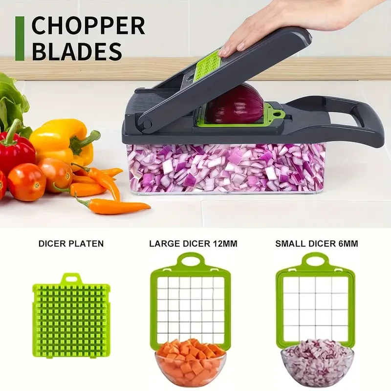 16-in-1 Multifunctional Vegetable Chopper Manual Slicer & Dicer with Container