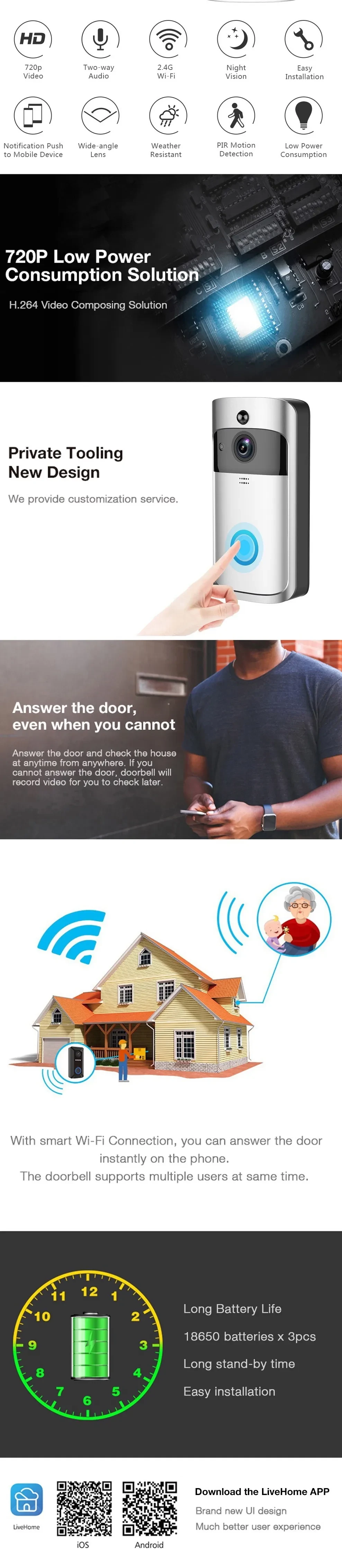Video Doorbell Smart Wireless WiFi Security Door Bell