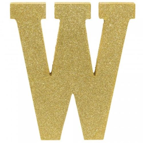 Letter W Gold Glittered Decoration Wooden