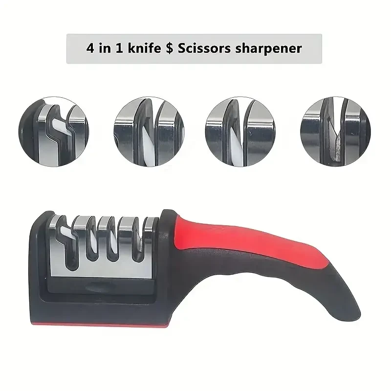 4-Stage Professional Knife Sharpener  Diamond and Ceramic Rods, Safe Design