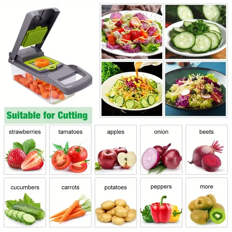 15pcs Upgraded Vegetable Chopper Set - Multifunctional Fruit Slicer and Handle Food Grater