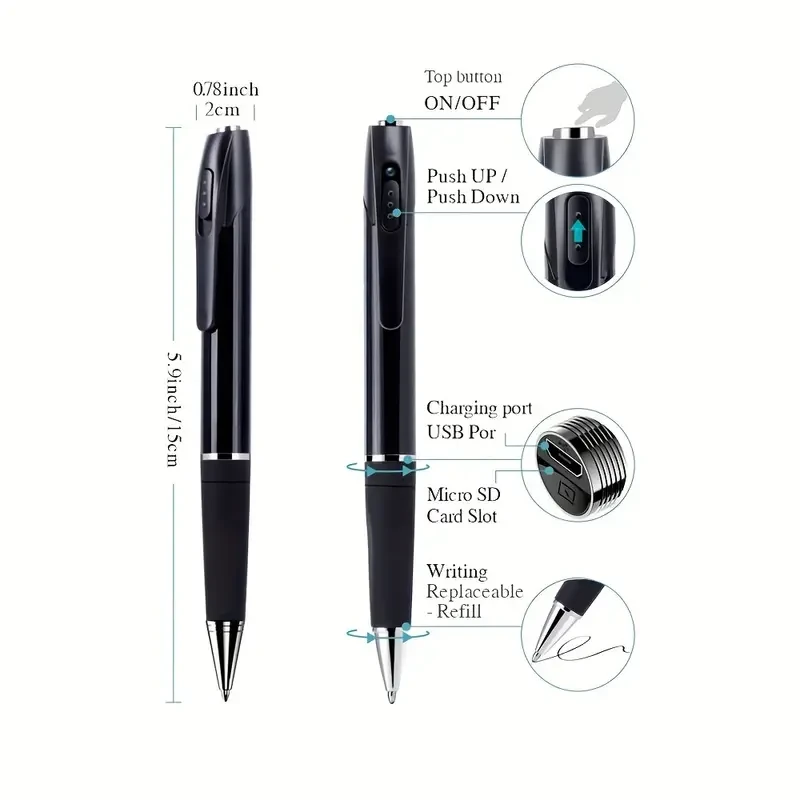Full HD 1080P Mini Security Camera Pen - Portable with Local Recording