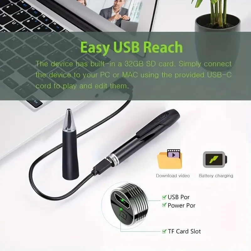 Portable 1080P HD Security Camera Pen - Mini Surveillance for Indoor/Outdoor Use