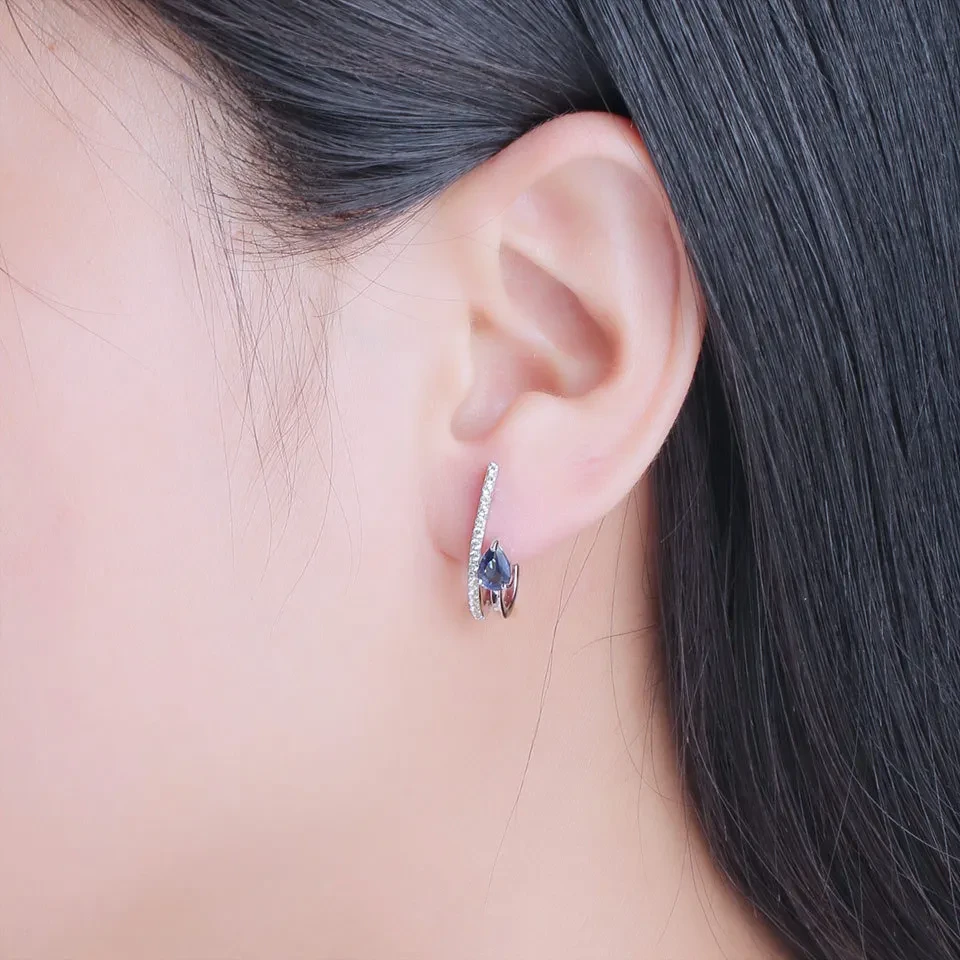 Sterling Silver Drop Luxury Earrings Sapphire