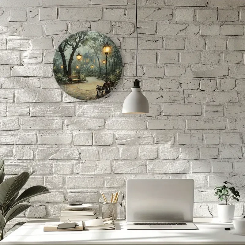 Vivid Nostalgic Victorian Park Scene with Lampposts and Benches