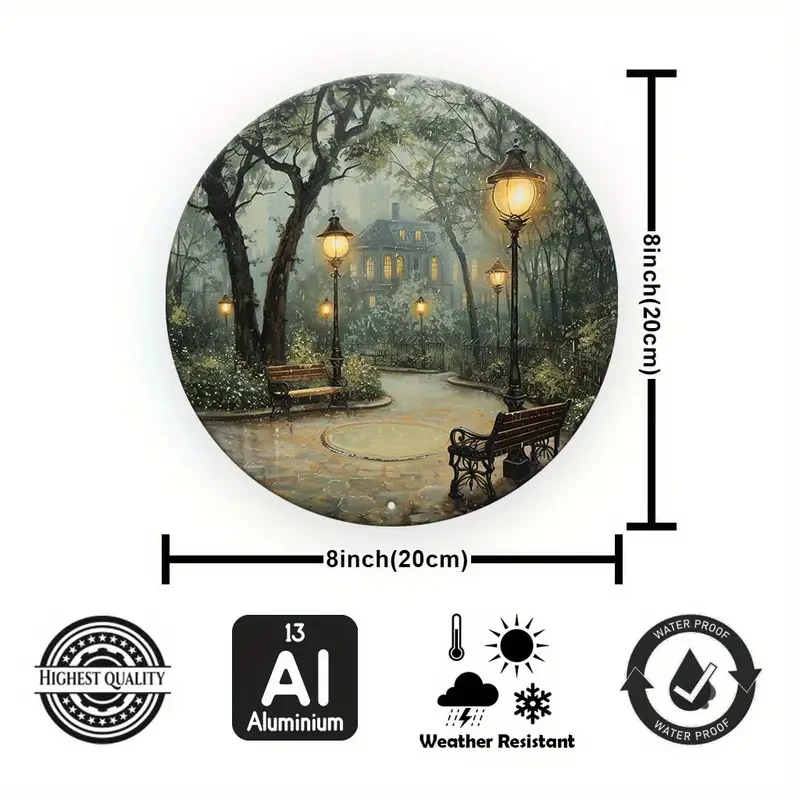 Vivid Nostalgic Victorian Park Scene with Lampposts and Benches