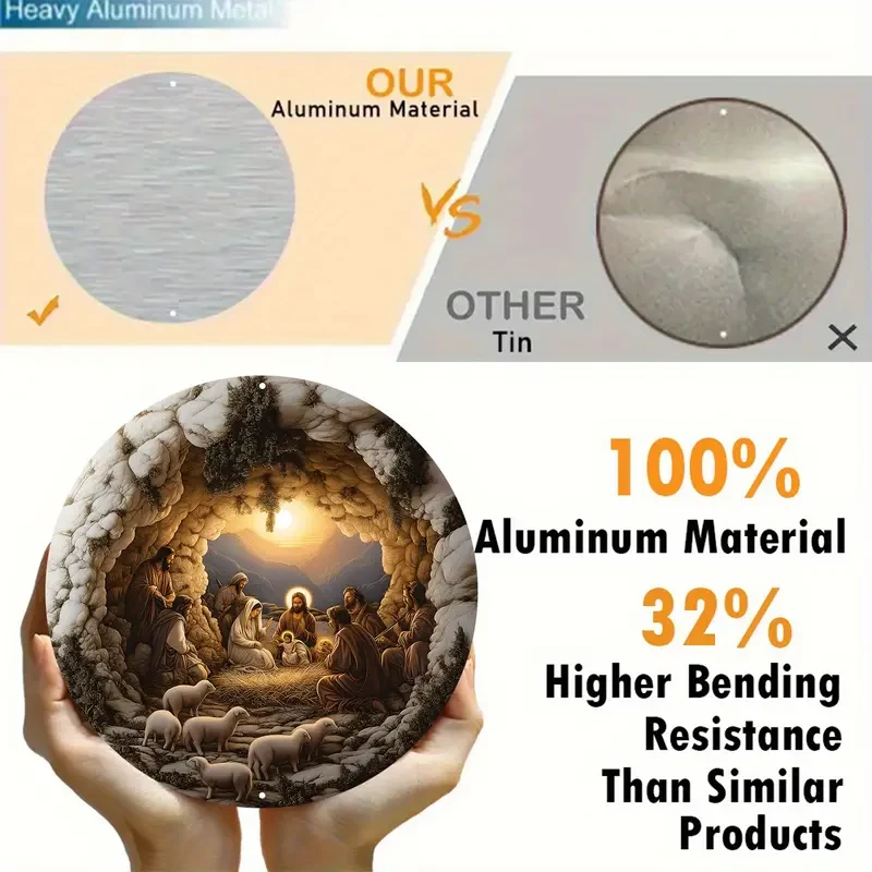 "Christmas" Round 2D Flat Print, Heavy-Duty Metal Wreath