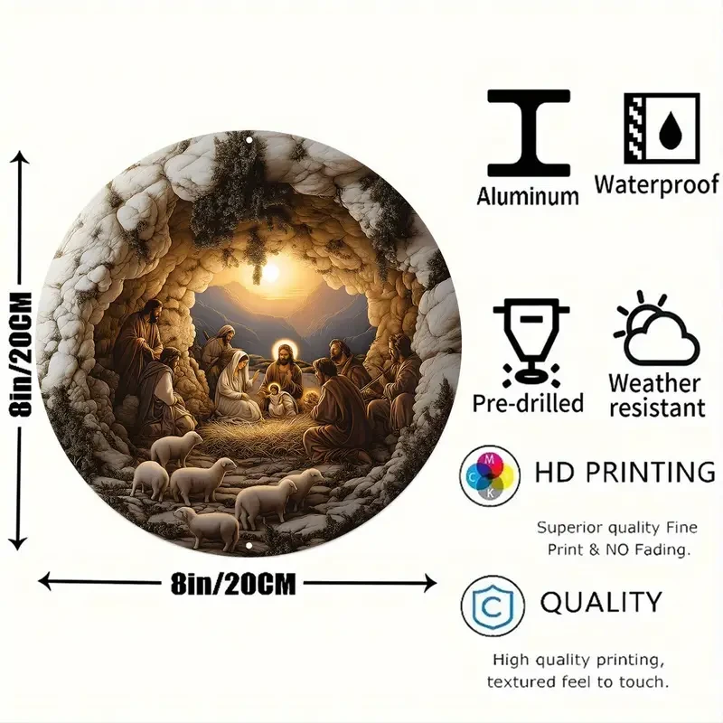 "Christmas" Round 2D Flat Print, Heavy-Duty Metal Wreath