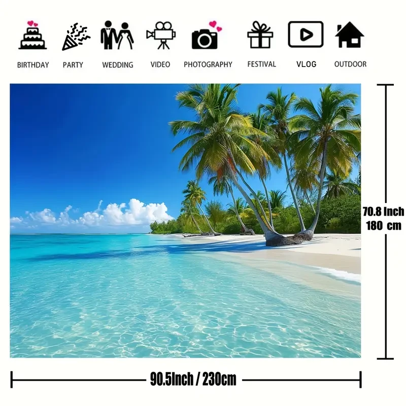 Vibrant Ocean Beach Tapestry - Tropical Paradise Wall Hanging with Coconut Tree