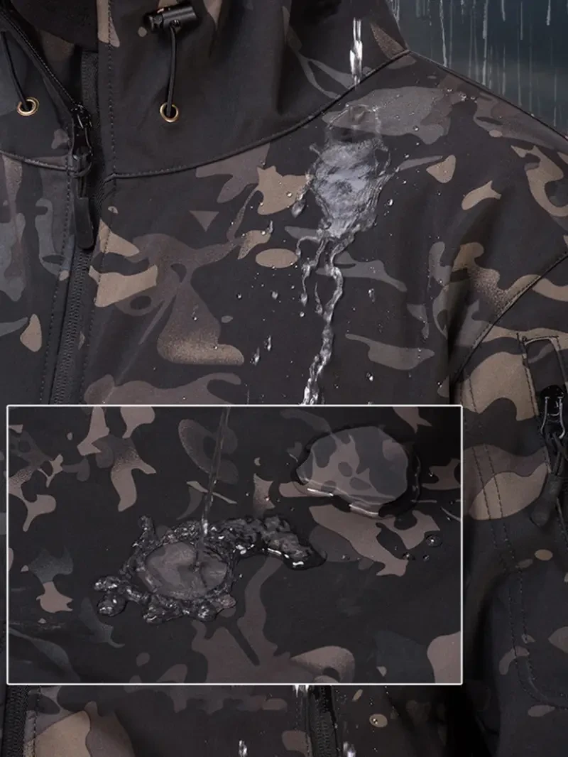Mens Camo Outdoor Outfit Set Water-Resistant Jacket & Pants