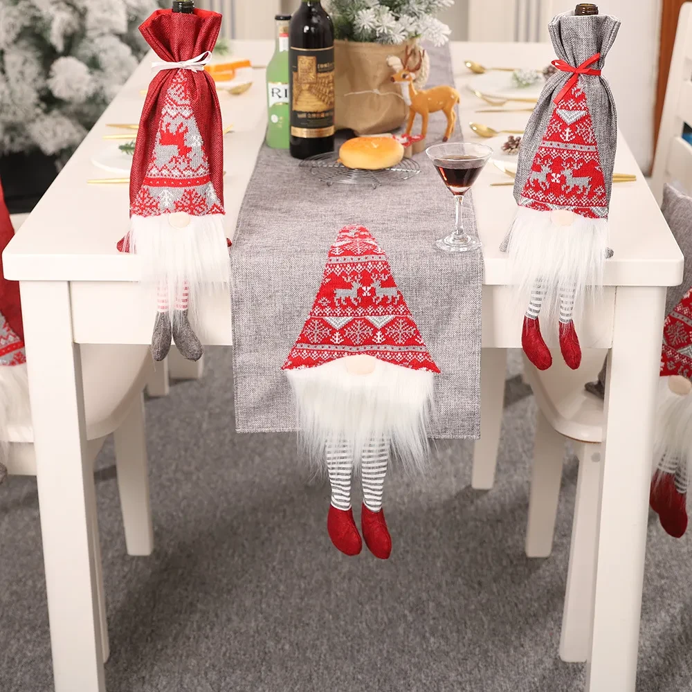 Christmas Table Runner Red Gray Nordic Style Santa Claus Table Runner Pillowcase Christmas Decorations For Home Table