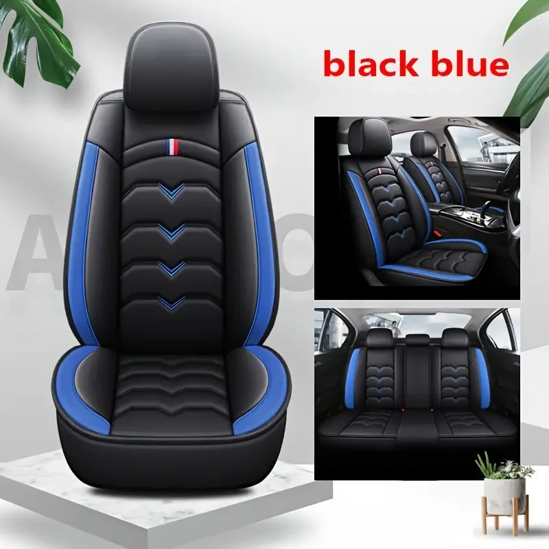 Universal Faux Leather Car Seat Cover Set All-Season, Full Surround for 5-Seaters
