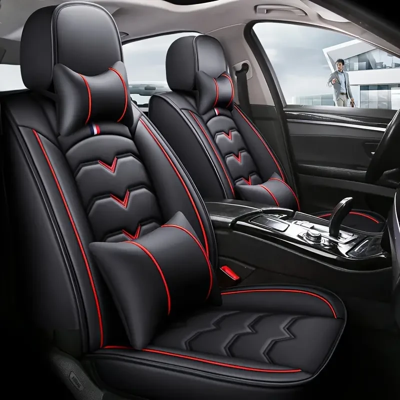 Universal Faux Leather Car Seat Cover Set All-Season, Full Surround for 5-Seaters