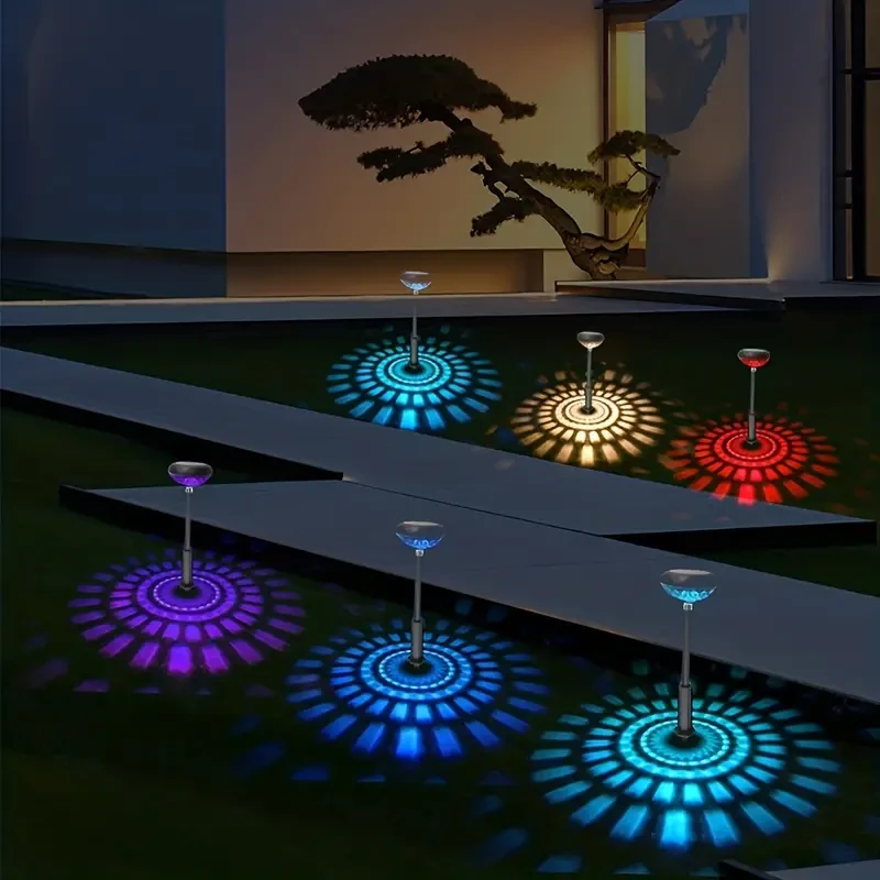 6pcs Solar Lawn Lights Warm & Color Decorative Pathway Lights